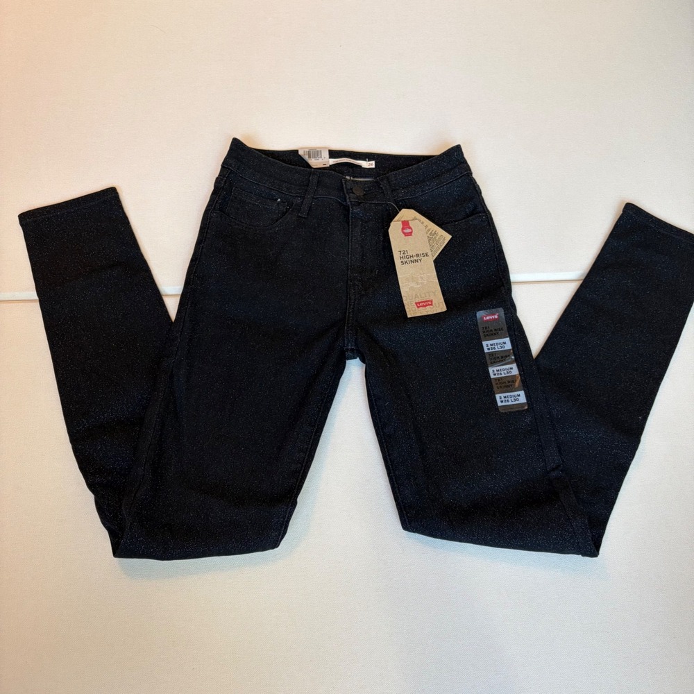 Levi's 721 High Rise Skinny Jeans 26 Black Metallic NWT Sparkle Denim 188820154